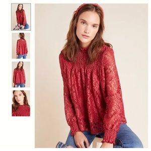 Smocked, mock neck, blouse, fully lined bodice